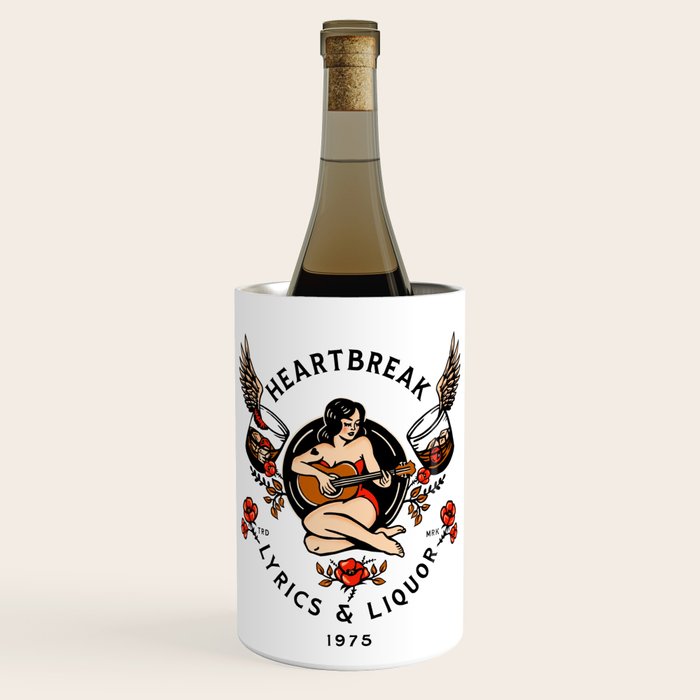 Heartbreak Lyrics & Liquor 1975. Cute Pinup Girl Playing Guitar: Full Color Version. Wine Chiller Gallery Image 1