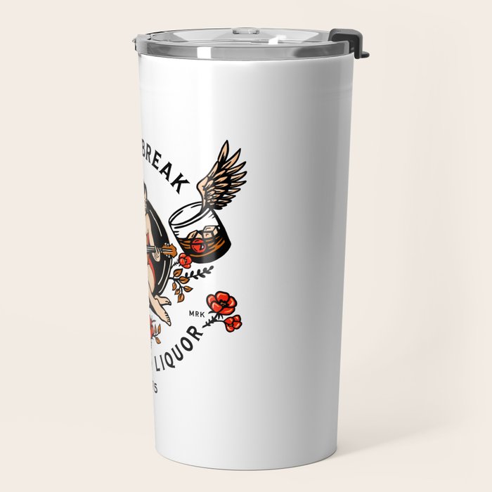 Heartbreak Lyrics & Liquor 1975. Cute Pinup Girl Playing Guitar: Full Color Version. Travel Mug Gallery Image 2