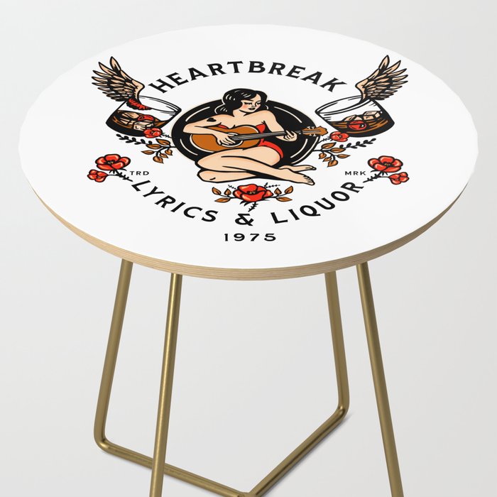 Heartbreak Lyrics & Liquor 1975. Cute Pinup Girl Playing Guitar: Full Color Version. Side Table Gallery Image 2