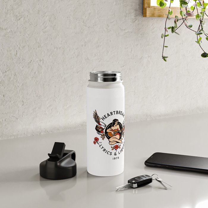 Heartbreak Lyrics & Liquor 1975. Cute Pinup Girl Playing Guitar: Full Color Version. Water Bottle Gallery Image 4