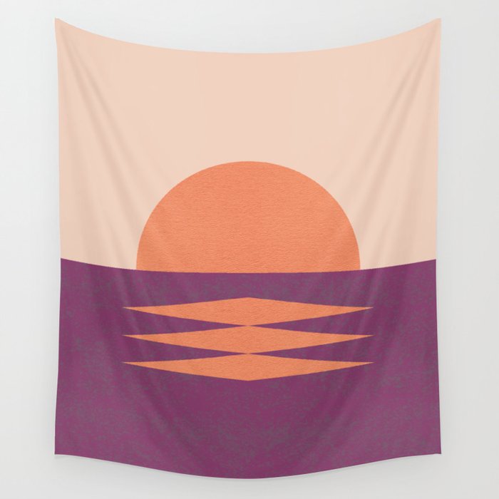 Sunset Geometric Pink Midcentury style Wall Tapestry Gallery Image 4