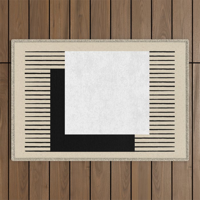 Square black and white Stripes Outdoor Rug Gallery Image 1