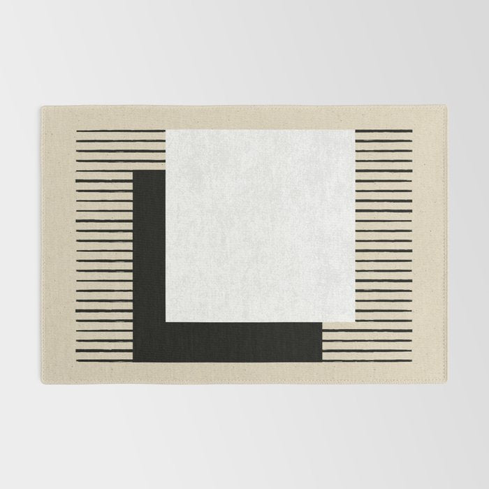 Square black and white Stripes Rug Gallery Image 2