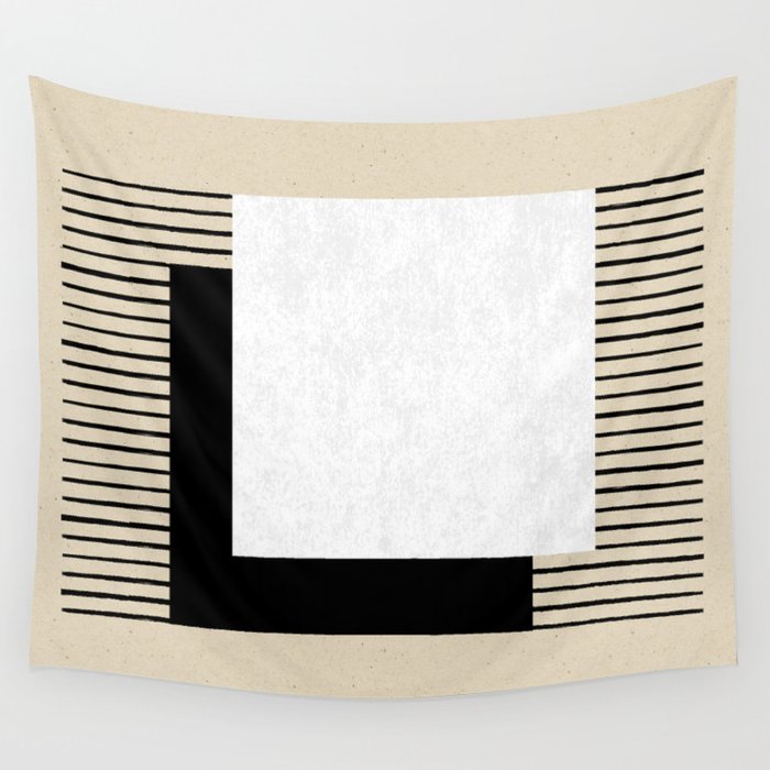 Square black and white Stripes Wall Tapestry Gallery Image 1