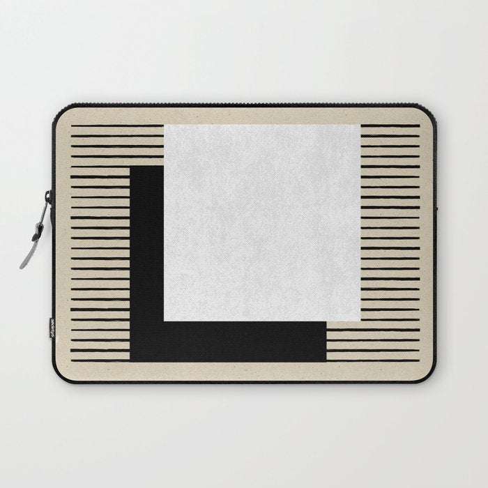 Square black and white Stripes Laptop Sleeve Gallery Image 1
