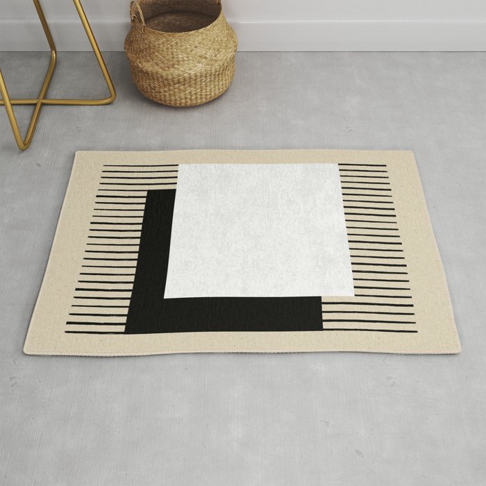 Square black and white Stripes Rug Gallery Image 1