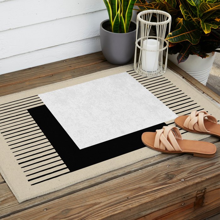 Square black and white Stripes Outdoor Rug Gallery Image 2