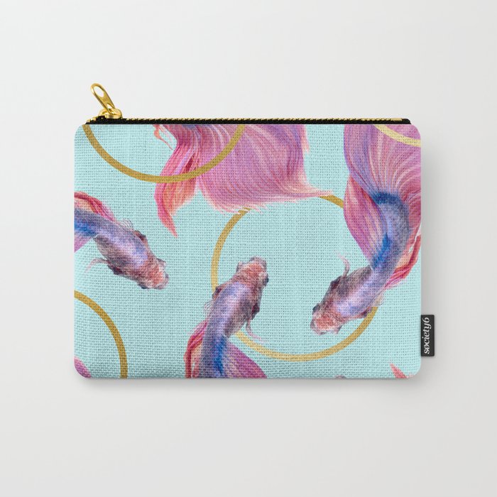 HullaHoops, Eclectic Colorful Fish Graphic Design, Animals Gold Rings Surrealism Quirky Carry All Pouch Gallery Image 1