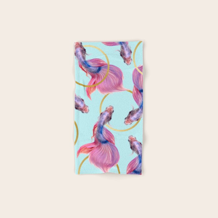 HullaHoops, Eclectic Colorful Fish Graphic Design, Animals Gold Rings Surrealism Quirky Bath Towel Gallery Image 1