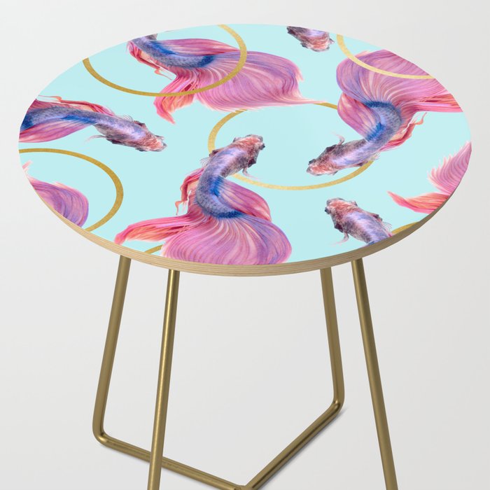 HullaHoops, Eclectic Colorful Fish Graphic Design, Animals Gold Rings Surrealism Quirky Side Table Gallery Image 2