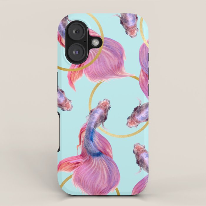 HullaHoops, Eclectic Colorful Fish Graphic Design, Animals Gold Rings Surrealism Quirky iPhone Case Gallery Image 1