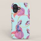 HullaHoops, Eclectic Colorful Fish Graphic Design, Animals Gold Rings Surrealism Quirky iPhone Case Gallery Image 1