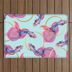HullaHoops, Eclectic Colorful Fish Graphic Design, Animals Gold Rings Surrealism Quirky Outdoor Rug Gallery Image 1