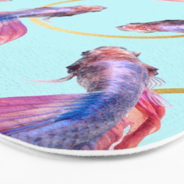 HullaHoops, Eclectic Colorful Fish Graphic Design, Animals Gold Rings Surrealism Quirky Bath Mat Gallery Image 3
