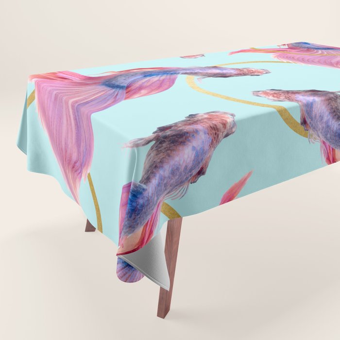 HullaHoops, Eclectic Colorful Fish Graphic Design, Animals Gold Rings Surrealism Quirky Tablecloth Gallery Image 1