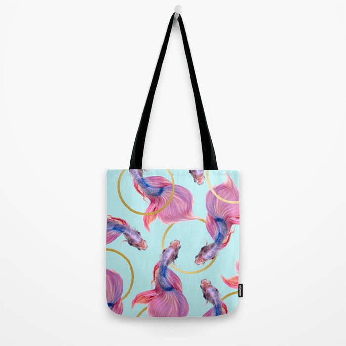 HullaHoops, Eclectic Colorful Fish Graphic Design, Animals Gold Rings Surrealism Quirky Tote Bag Gallery Image 2