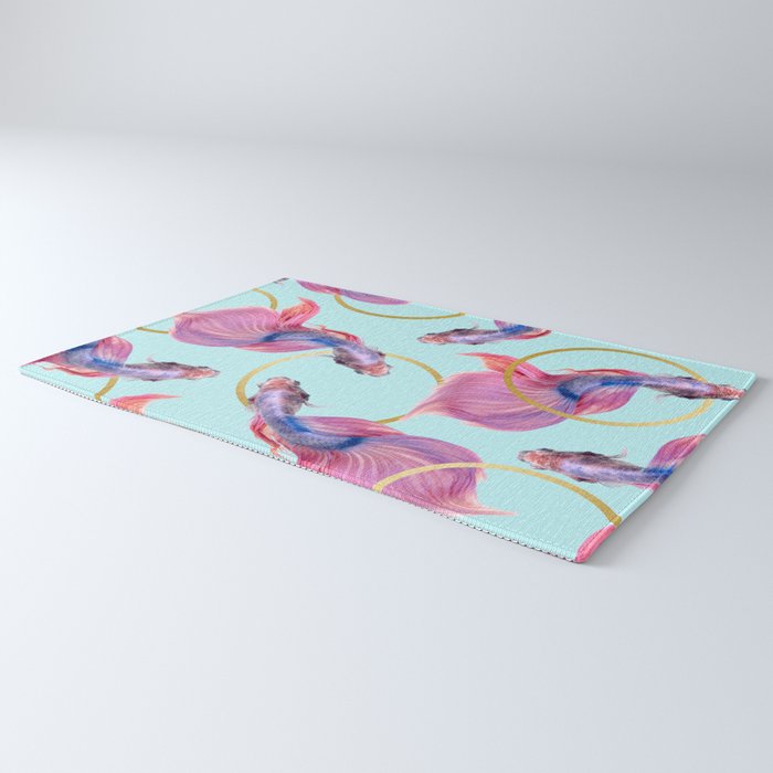 HullaHoops, Eclectic Colorful Fish Graphic Design, Animals Gold Rings Surrealism Quirky Rug Gallery Image 3