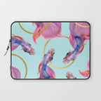 HullaHoops, Eclectic Colorful Fish Graphic Design, Animals Gold Rings Surrealism Quirky Laptop Sleeve Gallery Image 1