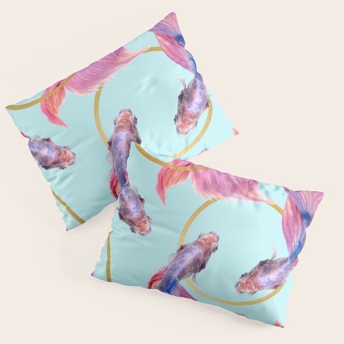 HullaHoops, Eclectic Colorful Fish Graphic Design, Animals Gold Rings Surrealism Quirky Pillow Sham Gallery Image 3