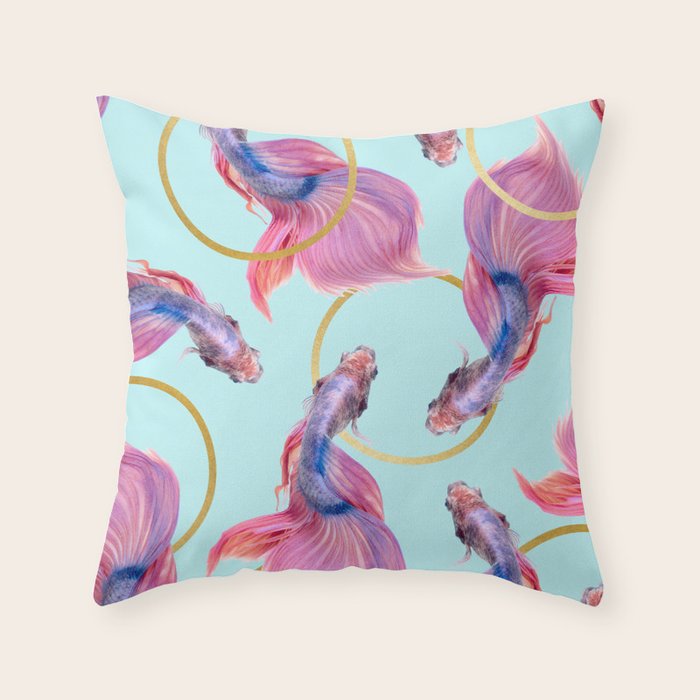 HullaHoops, Eclectic Colorful Fish Graphic Design, Animals Gold Rings Surrealism Quirky Throw Pillow Gallery Image 6