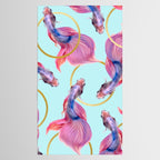 HullaHoops, Eclectic Colorful Fish Graphic Design, Animals Gold Rings Surrealism Quirky Tablecloth Gallery Image 2