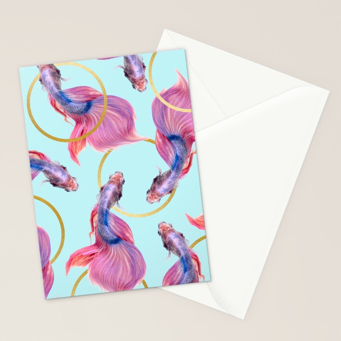 HullaHoops, Eclectic Colorful Fish Graphic Design, Animals Gold Rings Surrealism Quirky Stationery Card Gallery Image 2