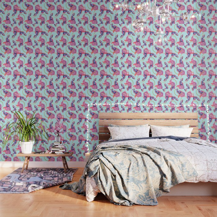 HullaHoops, Eclectic Colorful Fish Graphic Design, Animals Gold Rings Surrealism Quirky Wallpaper Gallery Image 3