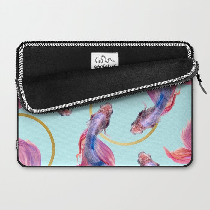 HullaHoops, Eclectic Colorful Fish Graphic Design, Animals Gold Rings Surrealism Quirky Laptop Sleeve Gallery Image 2