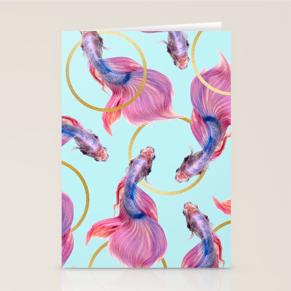 HullaHoops, Eclectic Colorful Fish Graphic Design, Animals Gold Rings Surrealism Quirky Stationery Card Gallery Image 2