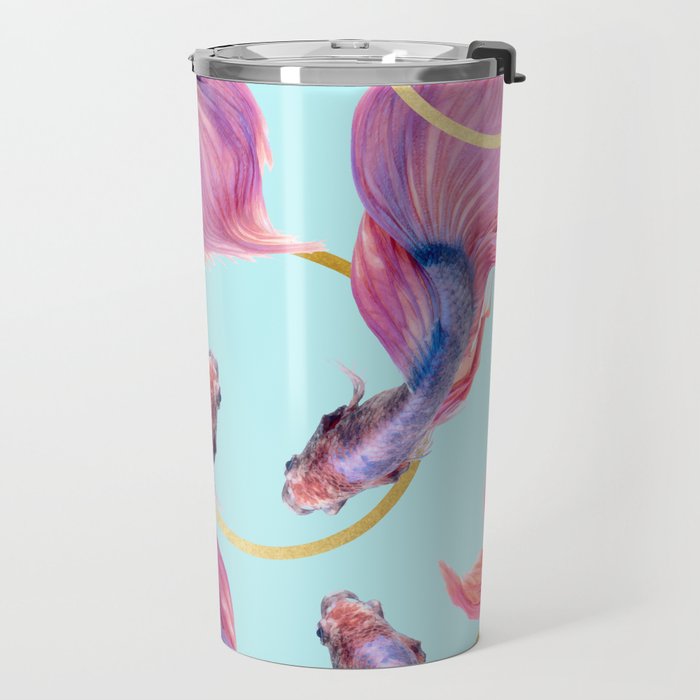HullaHoops, Eclectic Colorful Fish Graphic Design, Animals Gold Rings Surrealism Quirky Travel Mug Gallery Image 2