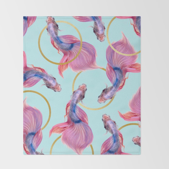 HullaHoops, Eclectic Colorful Fish Graphic Design, Animals Gold Rings Surrealism Quirky Throw Blanket Gallery Image 2