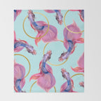 HullaHoops, Eclectic Colorful Fish Graphic Design, Animals Gold Rings Surrealism Quirky Throw Blanket Gallery Image 2