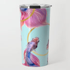 HullaHoops, Eclectic Colorful Fish Graphic Design, Animals Gold Rings Surrealism Quirky Travel Mug Gallery Image 1