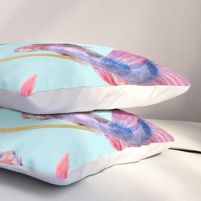 HullaHoops, Eclectic Colorful Fish Graphic Design, Animals Gold Rings Surrealism Quirky Pillow Sham Gallery Image 3