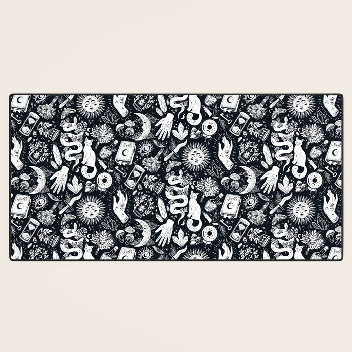 Witchy Things In Black And White Desk Mat Gallery Image 3