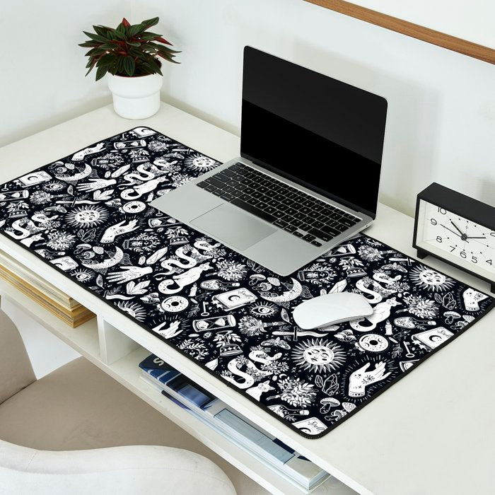 Witchy Things In Black And White Desk Mat Gallery Image 2
