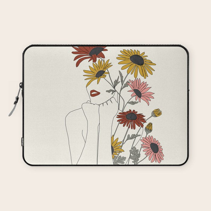 Colorful Thoughts Minimal Line Girl with Sunflowers Laptop Sleeve Gallery Image 1