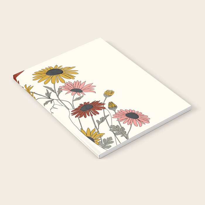 Colorful Thoughts Minimal Line Girl with Sunflowers Notebook Gallery Image 2