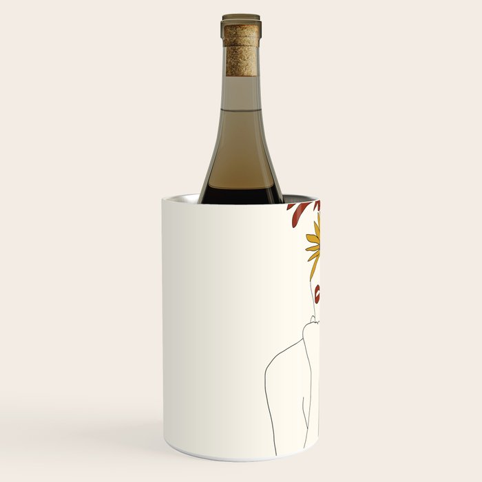 Colorful Thoughts Minimal Line Girl with Sunflowers Wine Chiller Gallery Image 2