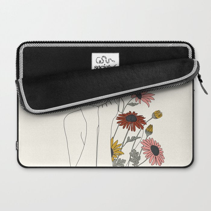 Colorful Thoughts Minimal Line Girl with Sunflowers Laptop Sleeve Gallery Image 2