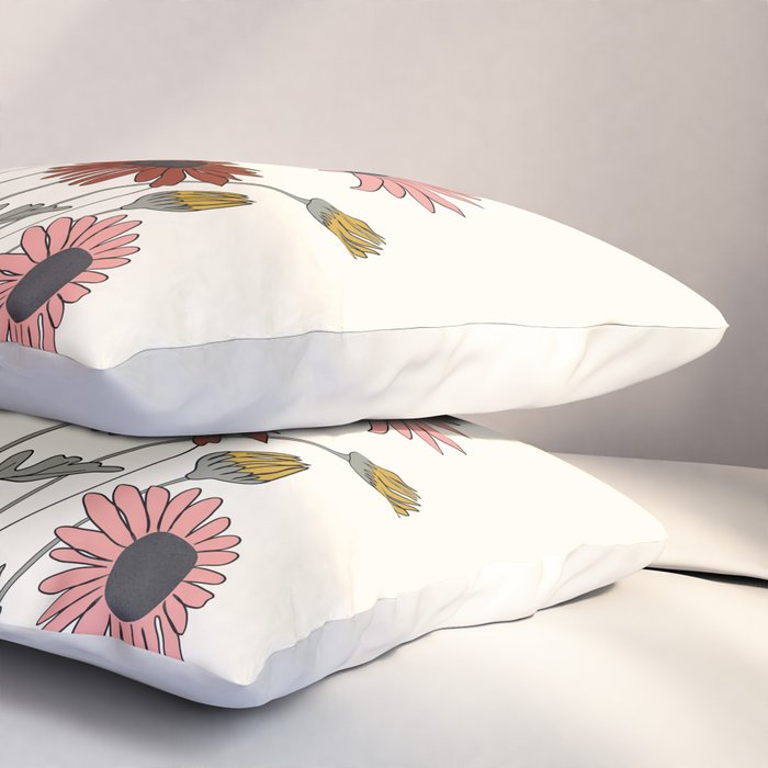 Colorful Thoughts Minimal Line Girl with Sunflowers Pillow Sham Gallery Image 3
