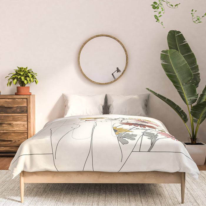 Colorful Thoughts Minimal Line Girl with Sunflowers Comforter Gallery Image 3
