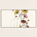 Colorful Thoughts Minimal Line Girl with Sunflowers Desk Mat Gallery Image 3