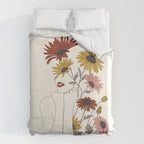 Colorful Thoughts Minimal Line Girl with Sunflowers Duvet Cover Gallery Image 6