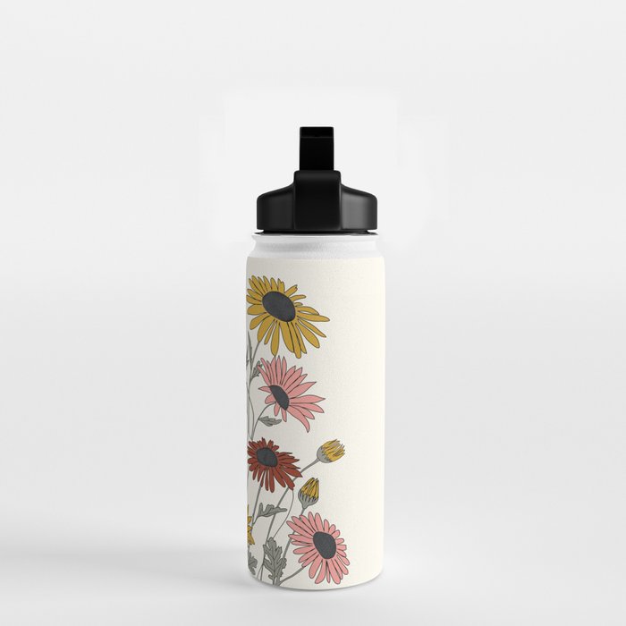 Colorful Thoughts Minimal Line Girl with Sunflowers Water Bottle Gallery Image 2