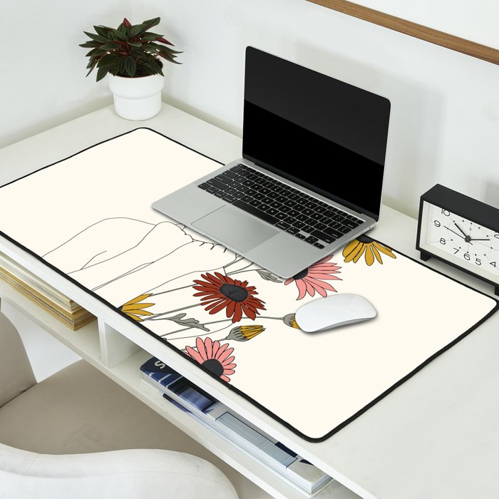 Colorful Thoughts Minimal Line Girl with Sunflowers Desk Mat Gallery Image 2