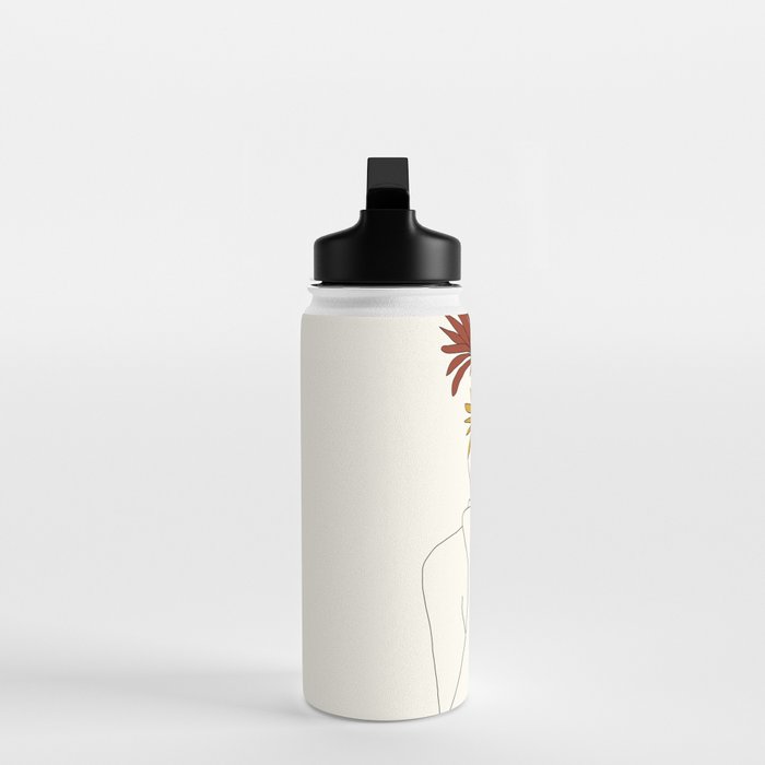 Colorful Thoughts Minimal Line Girl with Sunflowers Water Bottle Gallery Image 3