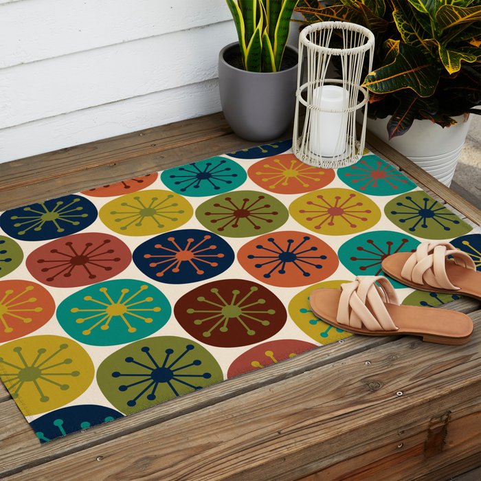 Atomic Dots Midcentury Modern Pattern in Mid Mod Colors on Cream  Outdoor Rug Gallery Image 2