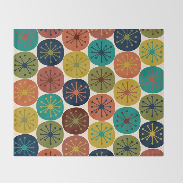 Atomic Dots Midcentury Modern Pattern in Mid Mod Colors on Cream  Throw Blanket Gallery Image 2