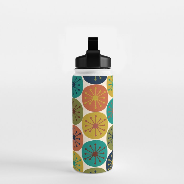 Atomic Dots Midcentury Modern Pattern in Mid Mod Colors on Cream  Water Bottle Gallery Image 2